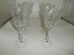 Pair of Cambridge Rose Point etched Elegant Glass 10 oz. Water Goblets #3121