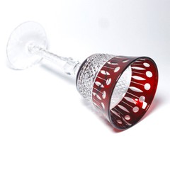 Bohemian Style Ruby Red Wine Goblet Glasses Hand Cut St.Louis Stemware Gift Pack