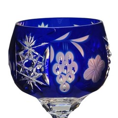 Nachtmann Bleikristall Saphire Blue Grapes Floral Cut to Clear Wine Glass 8.5”