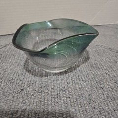 Green Glass Ruffle Edge Bowl