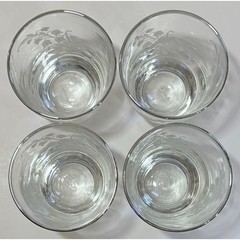 4 Vintage Libbey Mini Glass Tumblers Raised Tulips Silver Trim