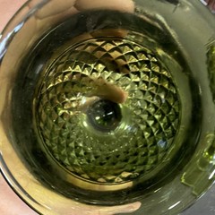 Unmarked Set of 2 Green Glass Goblets Diamond Pattern Stemware 5 in