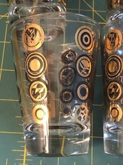 Vintage 4 Retro 4oz Clear Glass Drinking Glasses Gold & Black Abstract Design