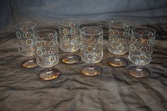 6 DOROTHY THORPE MCM ATOMIC STAR BURST SINCLAIR GLAMA GOLD CORDIAL GLASSES