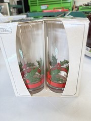 Set of 4 Vintage Libbey Holiday Christmas Glasses Red Green Stripes Holly 12 oz