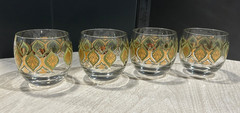 Irene Pasinski VTG MCM 22K Gold & Avocado Roly Poly Cocktail Glasses Set 4