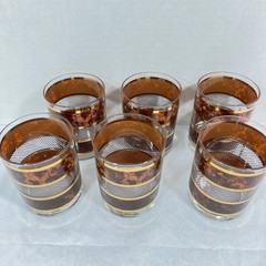 Set of 6 Georges Briard Tortoise Gold Double Old Fashion Glasses 14 oz 4 1/4″