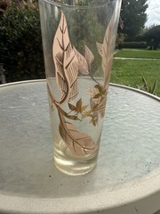 Mid Century Pink And Gold Leaf Design Drinking Glasses Highball Barware