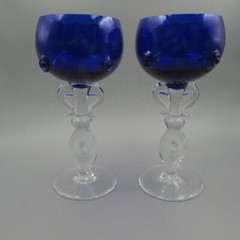 Milan Mottl Bohemian Czech Cobalt Blue Optic Bowl Wines – Set of Two