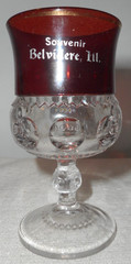 Ruby Red Flash Glass Stem Goblet Kings Crown Souvenir Belvidere Ill 4 3/4″ Tall
