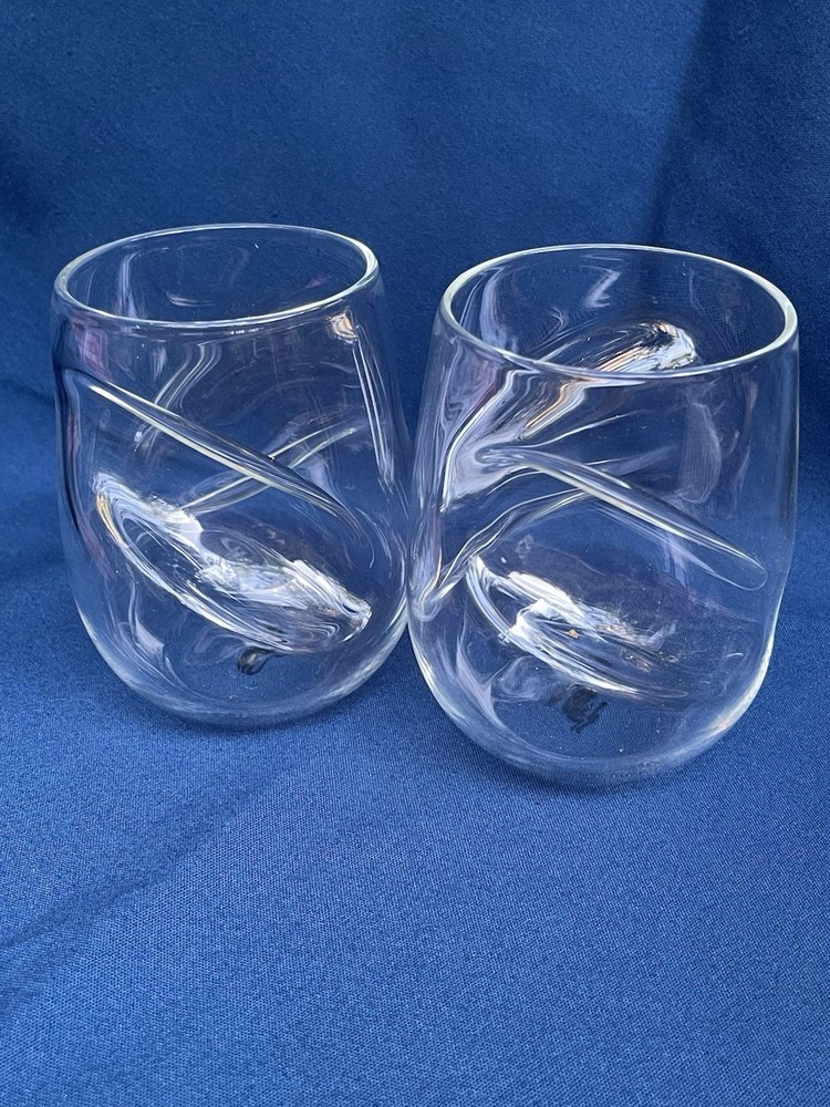 Two Dragon Wave Glass Tumblers Finger Indentations Nice