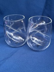 Two Dragon Wave Glass Tumblers Finger Indentations Nice