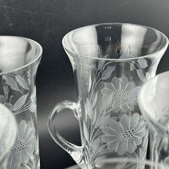 WJ Hughes Corn Flower Imperial 5″ Handled Tumblers Set 5 12 Petal Antique