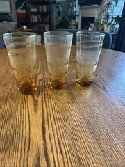 Libbey Honey Amber Ripple Wave Drinking Glasses Set Of 3