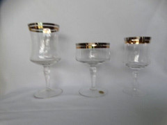 Unknown Maker UNK4693 Blown Clear Glass Platinum Gold Band Short Champagne VGUC
