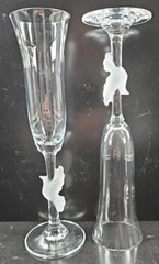 2) Gorham Amore Dove Fluted Champagne Glass Set Elegant Clear Frost Stemware Lot