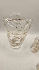 VTG 1 Pitcher 6 Glasses White Cherry Blossom Gold Trim Tree Branches Hand Blown