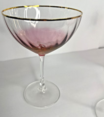 Anthropologie (4) Pink Gold Waterfall Coupe Champagne Wine Glass Ombre 24k Gold