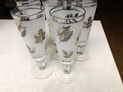 5 MCM VINTAGE Libbey Silver Leaf Pilsner Beer Footed Glasses 8 1/4 » Tall