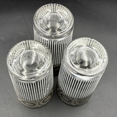 Vintage MCM Culver Set Of 3 Silver Rim Highball Glasses Encrusted Striped Design