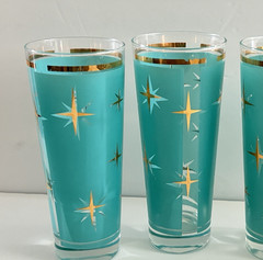6 Bartlett Collins Atomic North Star Tall Tumblers Highball Glasses Starburst
