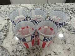 5 VTG Continental Can Co HAZELWARE Stars & Stripes Flag 5″ Glass Tumblers 10 oz.