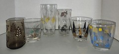 Lot of (6)Vintage Assorted MCM Drinkware Glasses Different Size Patterns Colors