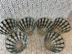 6 Vintage MCM CULVER Pisa 22K Gold Green stained glass lowball Cocktail Glass
