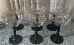 Vintage Six Candlewick Glasses With Ebony Stems 6” Excellent Condition