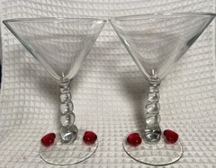 Clear Martini Glass with Twisted Stem and Hearts 7” Tall