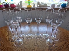 Champagne Blown Pier 1 Applied Swirl Smooth Stem Crystal Blown Glass – Set of 8