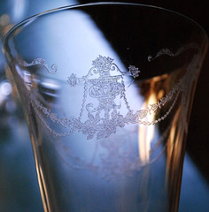 Vtg Set 4 FOSTORIA ‘GARLAND’ Needle Etched Water Goblets/Glasses 8 oz 6.75″ 1915