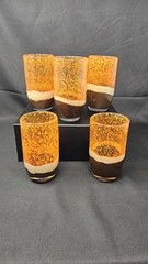 Pier 1 Tumblers 5 Mouth Blown Tri-Color Orange Speckle Cream Brown 16oz Glasses