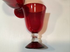 VTG Ruby Red Hand Blown Bubble Crystal Goblets Red Top & Base Bubble Stem (5)