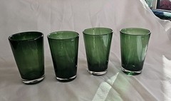 4 Dark Green Hand Blown Glass 12 oz Tumblers Flair 5.5″ Tall