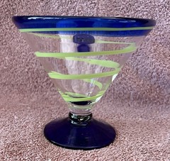 Kosta Boda for Royal Carribean green swirl blue rimmed martini margarita glass