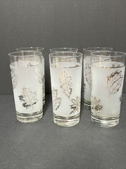 6 Vintage Frosted & Gold Oak Leaf 6.25” Libby Drinking Glass