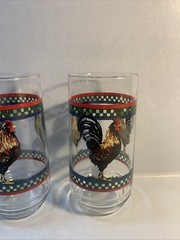 Set of 4 Vintage Ella’s Rooster Pattern Glass Tumblers 5 7/8″