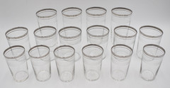 Vitg Needle Etched Silver Rim Federal Glasses Assorted Sizes 16 lot Mid Century