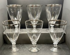 Set of 6 Fostoria Wedding Ring Iced Tea Glasses Platinum Trim 6 1/8”