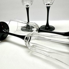 VTG Luminarc Octime Crystal Black Stem Champage Flutes, Set of 2