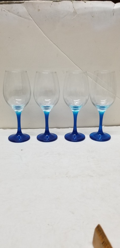 4 EPURE GLASS BLUE FADE WINE GOBLETS 8 1/4″