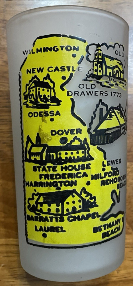 Vintage frosted state glass Delaware 1950-60 mid-century souvenir Atlas 4 1/2″