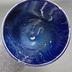 Hand Blown Glass Goblet Blue Swirl Signed Art Glass 9″