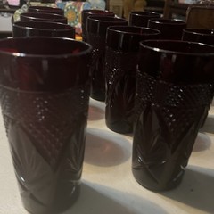 12 VTG Ruby Red Tumblers, Luminarc Cristal D’Arques Durand France 1Serving Plate