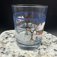 VTG Culver Old Fashioned Log Cabin Winter Scene Barware Rock Glasses Lodge Set-6