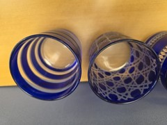 Vtg Set Of 4 Cut to Clear Cobalt Blue Glasses Lowball Whiskey Rocks Read