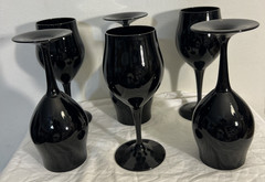 Vintage Set Of 6 Crystal Black Elegance Amethyst Wine Glasses Goblets 6 inches