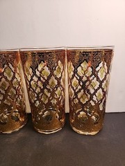 Culver Valencia Highball 22K Gold Green Set of 4 Vintage MCM Vintage
