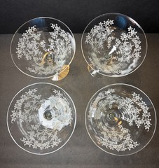 (4) Vintage Morgantown Mikado Etched Champagne / Tall Sherbet Glasses 1930s
